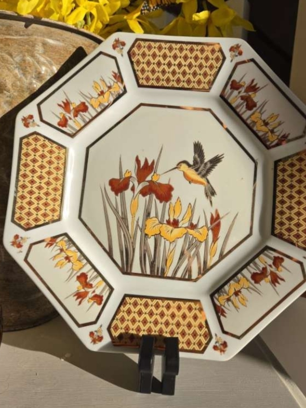 Vintage Artmark 1980s Gold Hummingbird Porcelain Plate